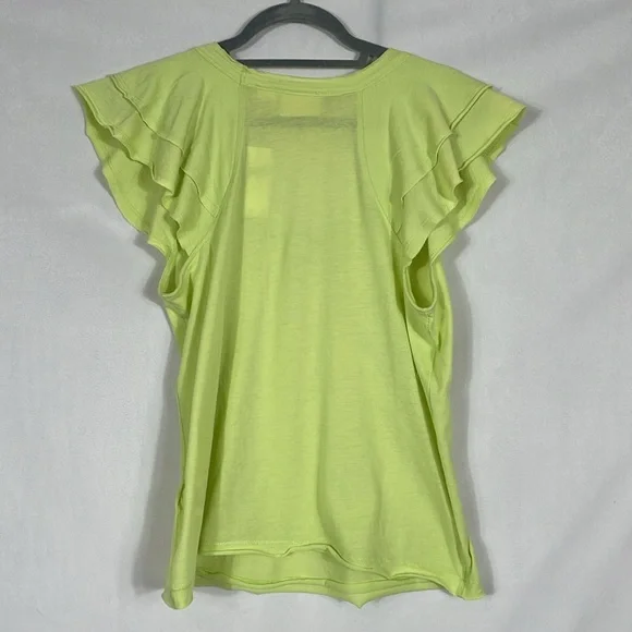 Anthropologie Maeve Flutter Sleeve Tee NWT Size S Chartreuse - Picture 3 of 10